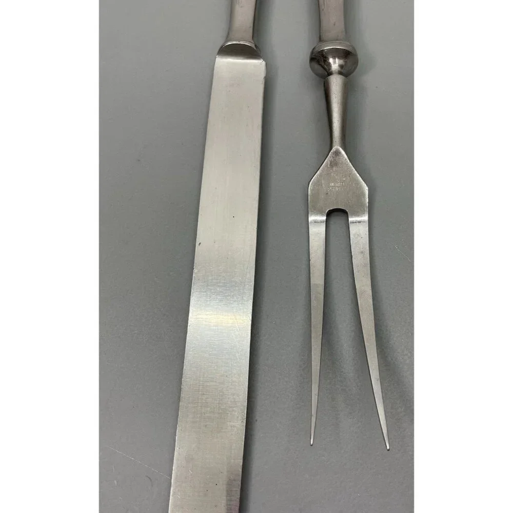 Vintage Cathedral Meat Carving Set Fork Knife Stainless Steel Rose Germany